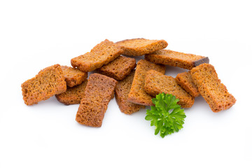 Bread croutons isolated on a white background.