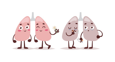 Smoke kill stop smoking no tobacco day vector concept. Tobacco danger cigarette health smoke kill lungs characters. Smoke kill toxic, disease illness lungs warning creative respiratory care.