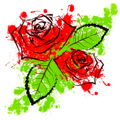 Naklejka na ściany i meble Czerwone róże / róża / ilustracja 