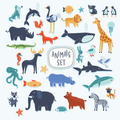 Super set of cartoon smiling animals