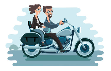 Fototapeta na wymiar Couple bikers riding a motorcycle