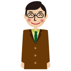 茶色のスーツの男性　笑顔　上半身