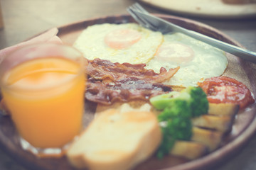 Eggs and bacon for healthy breakfast.