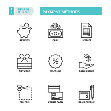 Thin line icons. Payment methods