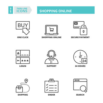 Thin line icons. Shopping online