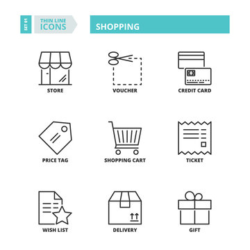 Thin line icons. Shopping