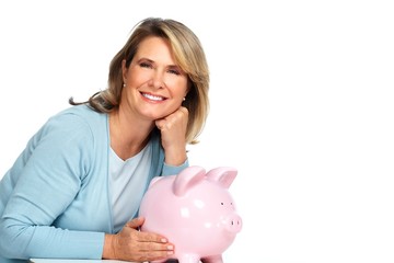 Obraz na płótnie Canvas Business woman with a piggy bank.