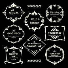 Doodle vector Ethnic Tribal  style frame collection in monochrom