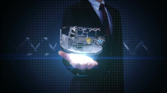 Businessman open palms, Sciences Laboratory, DNA, Experiment, Genetic Engineering