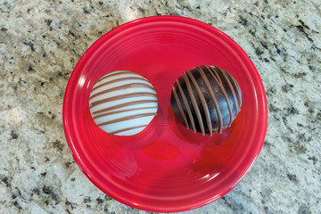 Chocolate Cupcakes on Red Plate Top View