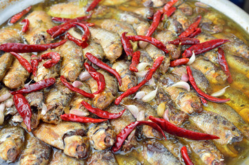 Java barb fish in deep sauce boiling, Thaifood