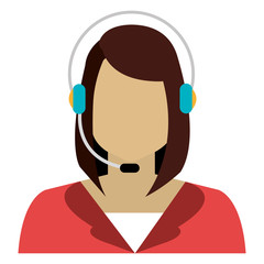 white woman avatar with headphones over isolated background, vector illustration 