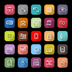 Mobile line icons with long shadow