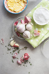 Fototapeta na wymiar Home Made Garlic Butter with fresh organic Australian garlic 