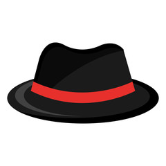 black vintage hat with red  loop front view over isolated background, fashion concept, vector illustration 