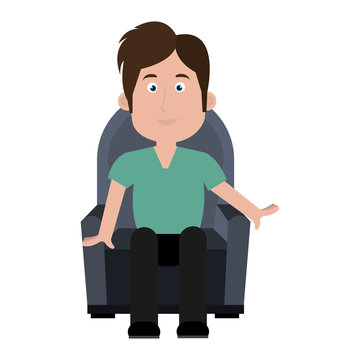 Male sitting on home sofa colorful cartoon, vector illustration.