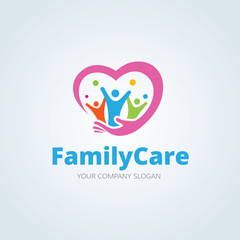Family care logo,People care logo,Brand identity with people and hand symbol.