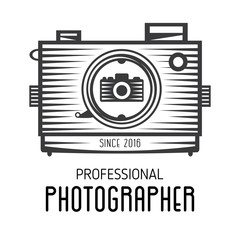 Retro vintage logotype of old camera for professional photograph