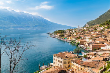 Fototapeta na wymiar Panorama of Limone sul Garda, lake Garda, Italy.