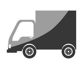 Truck vehicle in black and white colors isolated icon ove white background, vector illustration.