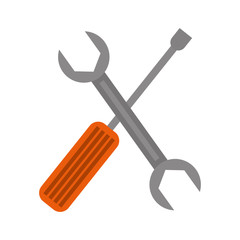 Wrench and screwdriver construction tools on white background, isolated icon.