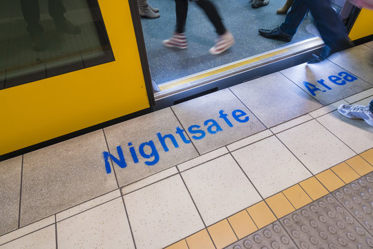 Nightsafe area sign on railway platform