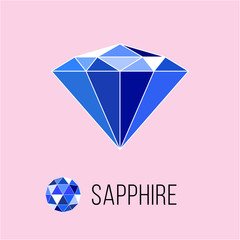 Sapphire flat icon with top view. Rich luxury symbol. Stock vector illustration