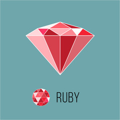 Ruby flat icon with top view. Rich luxury symbol. Stock vector illustration - 114960861