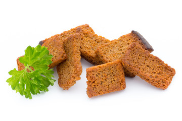 Bread croutons isolated on a white background.