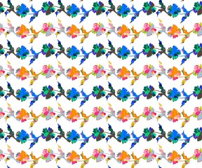 Floral wavy seamless pattern. Vector background with decorative patchwork flowers. Vector illustration.