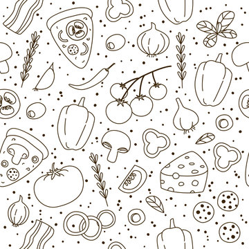 Seamless pattern with pizza ingredients 