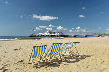 Deckchairs on seafront at Bournemouth, Dorset