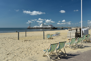 Deckchairs on seafront at Bournemouth, Dorset