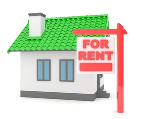 Miniature model of house real estate for rent on white background. 3D rendering.