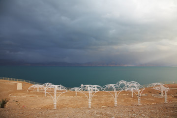 Empty beach umbrellas