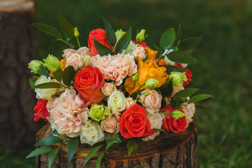 Flowers composition on grass background 