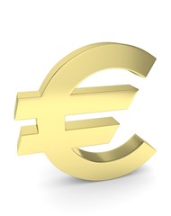 Fototapeta premium Isolated golden euro sign on white background. European currency. Concept of investment, european market, savings. Power, luxury and wealth. 3D rendering.