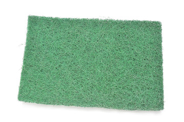 Fototapeta na wymiar Green fiber scourer pad on white background