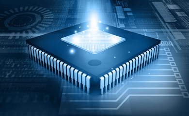 Integrated Circuit on binary background, IC chip.