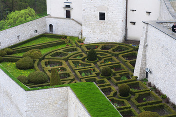 Formal garden in medieval castle