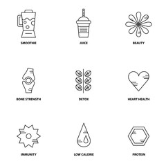 Juice therapy vector icon set 