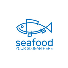 fish logo seafood emblem in line style on white background