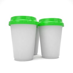 Three paper coffee cups. 3d rendering.