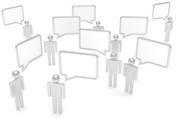 people with talk bubbles isolated over a white background. 3d rendering.