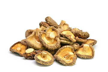 Group of dried shiitake mushroom on white background