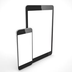 Tablet and smartphone on a white. 3d rendering.