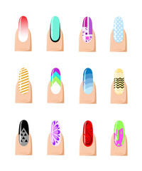 Manicure design set. Colorful texture for nail salon set of colored painted isolated on a white background