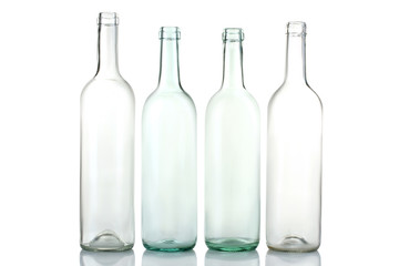 empty glass bottles isolated on white background
