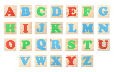 the English alphabet on a white isolated background