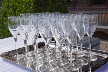 Wine glasses on a silver tray